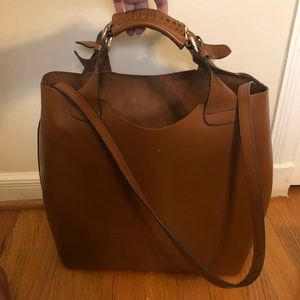 Large Tan Leather Carryall Bag